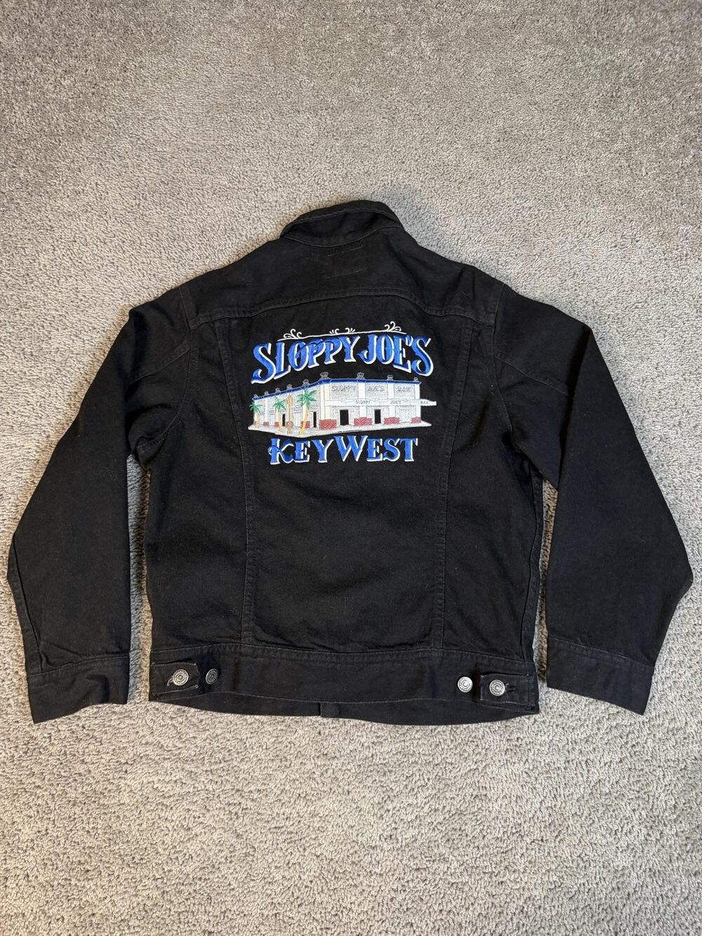 Vintage Sloppy Joes Lee Jacket Mens S Key West FL Black Biker Denim Collared